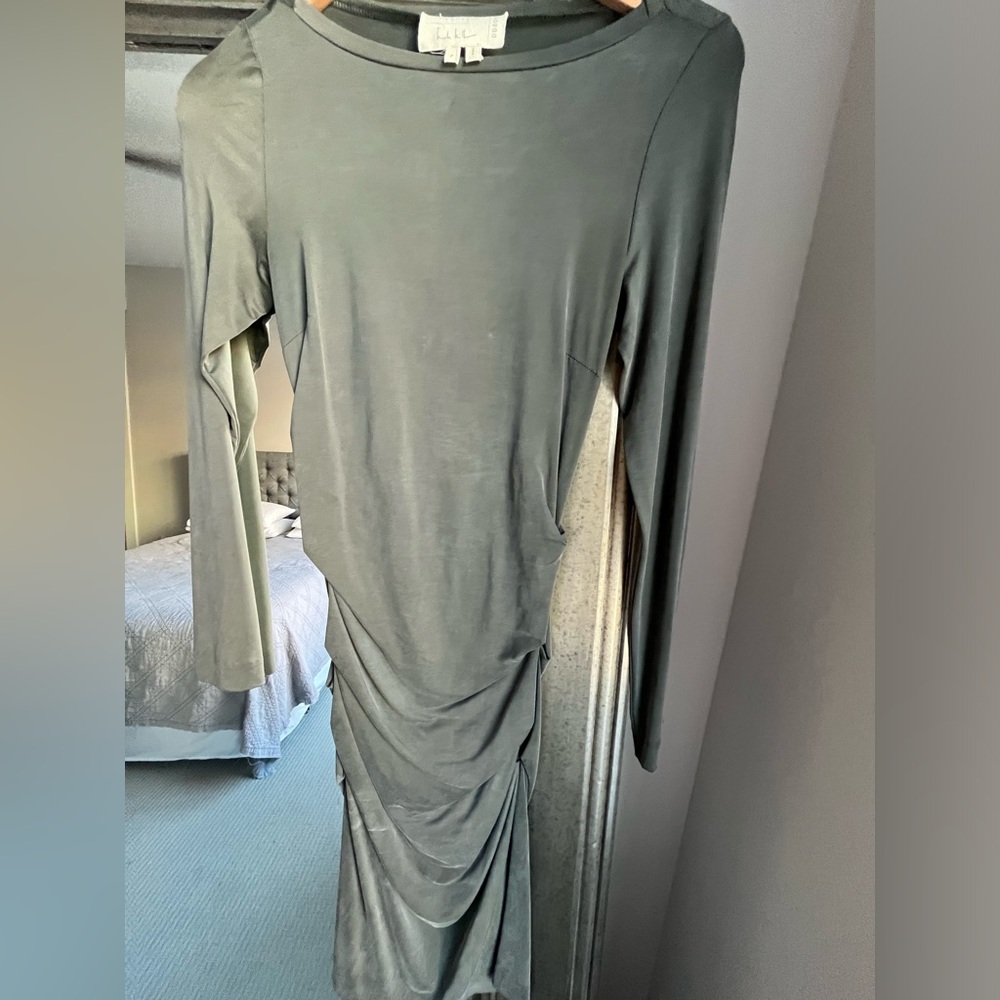 Long sleeve, form fitting olive green dress